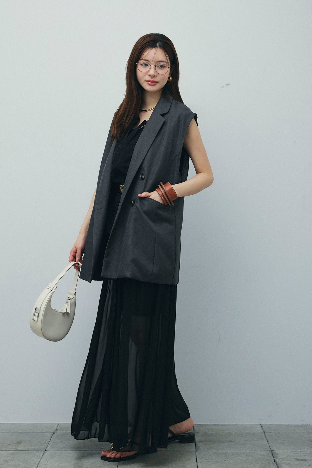 [予約/SET]ヘザーエステルテーラードジレ+オーガンジーレースPO+シアーキャミOP+リブハーフレギンス(4set)