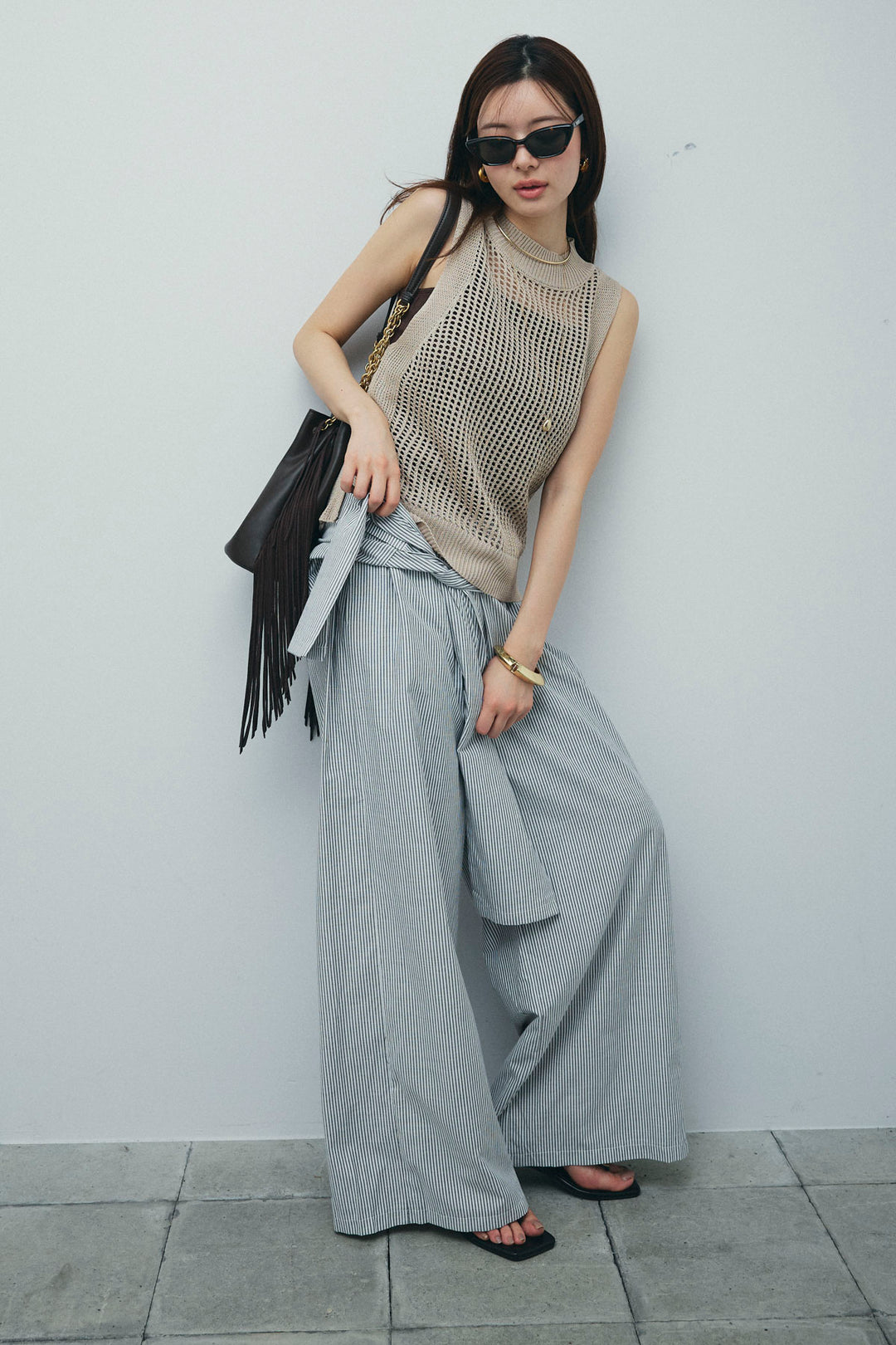 [予約]フィッシュネットノースリーブニット