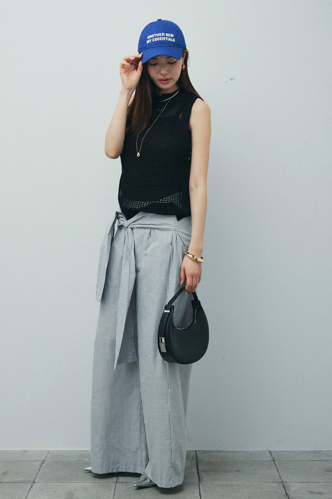 [予約/SET]フィッシュネットノースリーブニット+カップ付きストラップキャミ(2set)