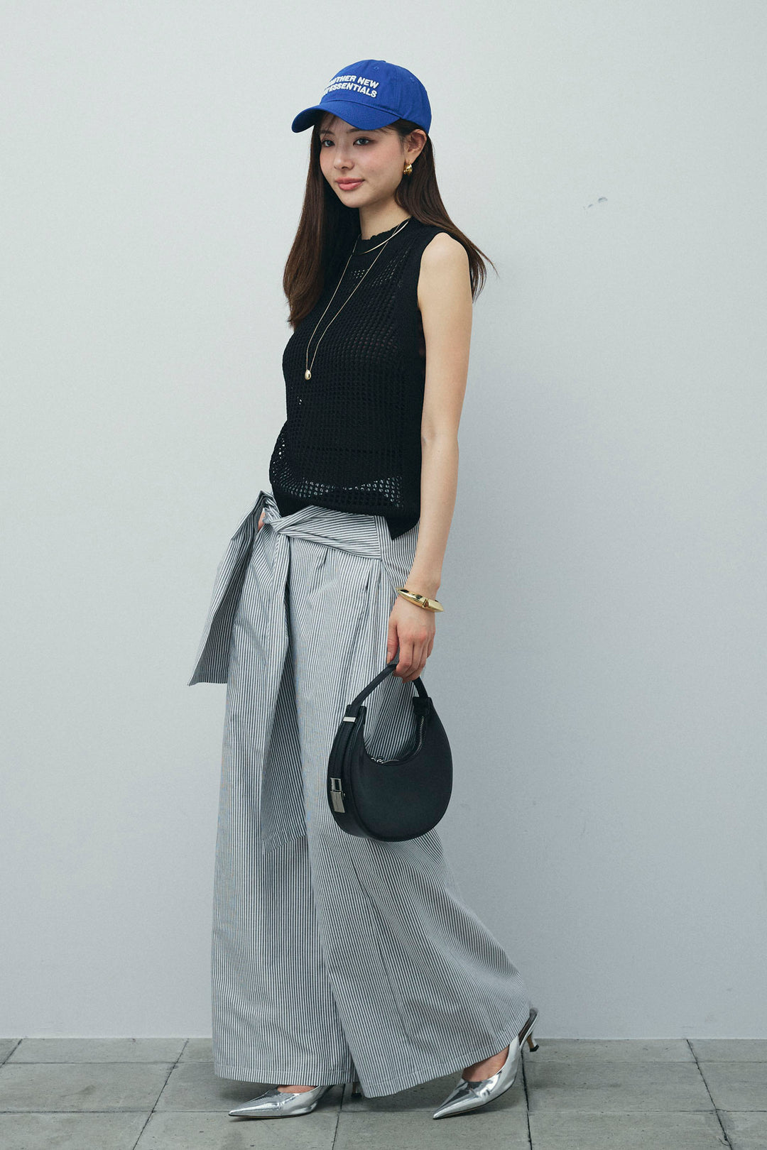 [予約/SET]フィッシュネットノースリーブニット+カップ付きストラップキャミ(2set)