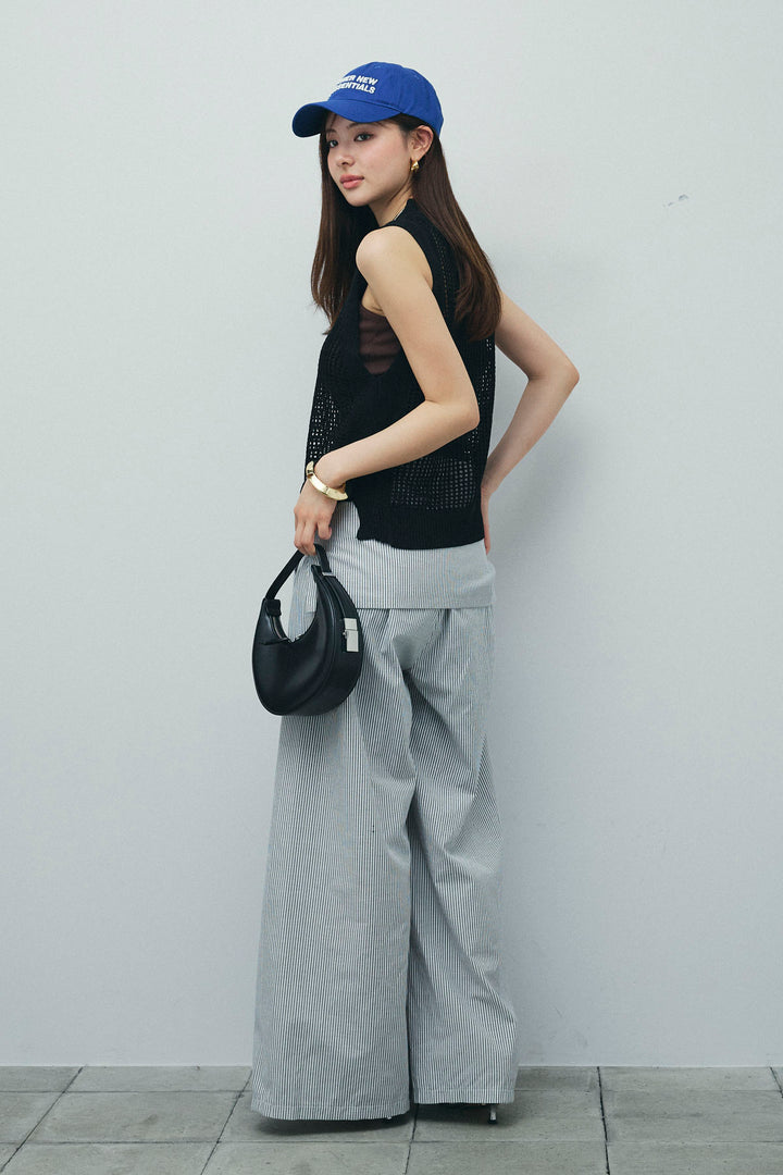 [予約/SET]フィッシュネットノースリーブニット+カップ付きストラップキャミ(2set)