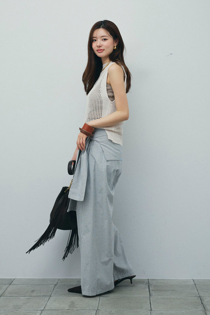 [予約/SET]フィッシュネットノースリーブニット+カップ付きストラップキャミ(2set)