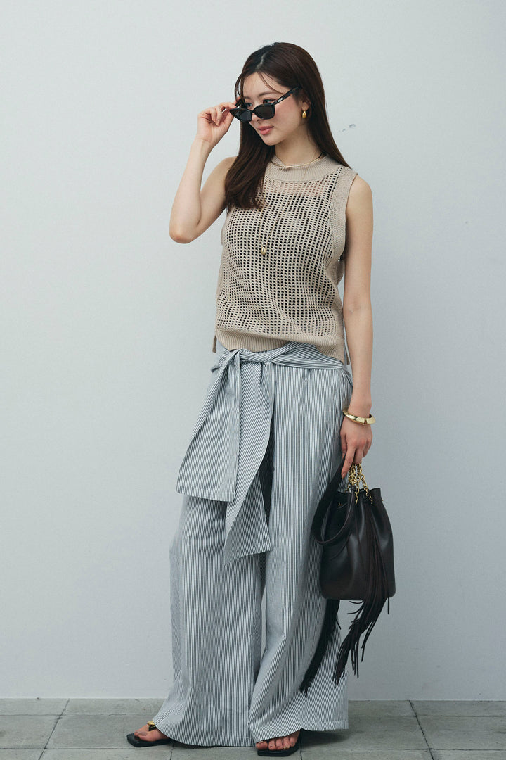 [予約/SET]フィッシュネットノースリーブニット+カップ付きストラップキャミ(2set)