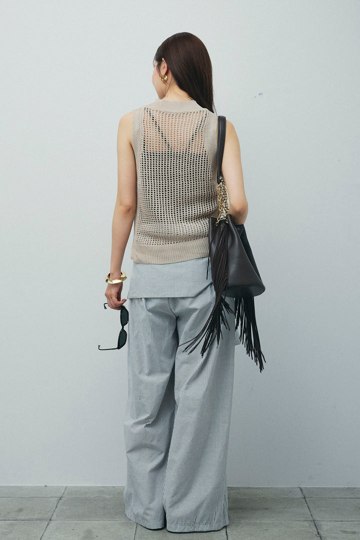 [予約/SET]フィッシュネットノースリーブニット+カップ付きストラップキャミ(2set)