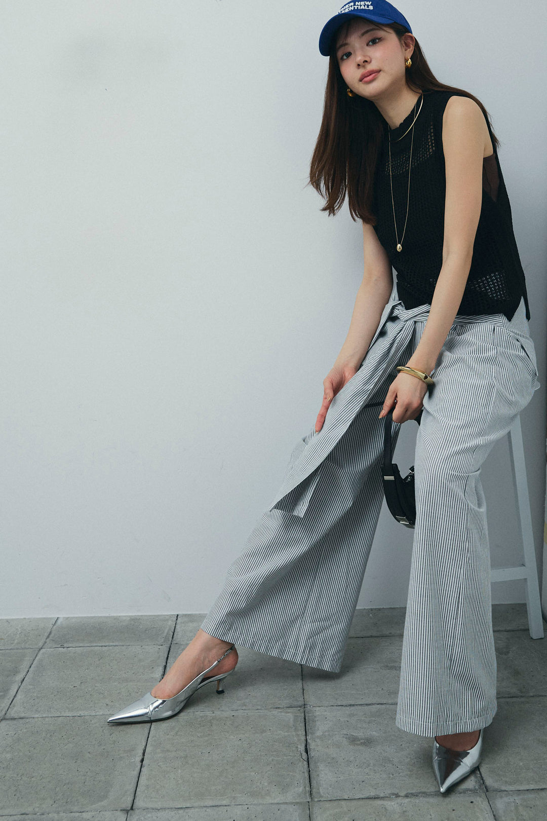 [予約/SET]フィッシュネットノースリーブニット+カップ付きストラップキャミ(2set)