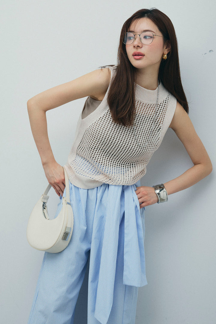 [予約/SET]フィッシュネットノースリーブニット+カップ付きストラップキャミ(2set)