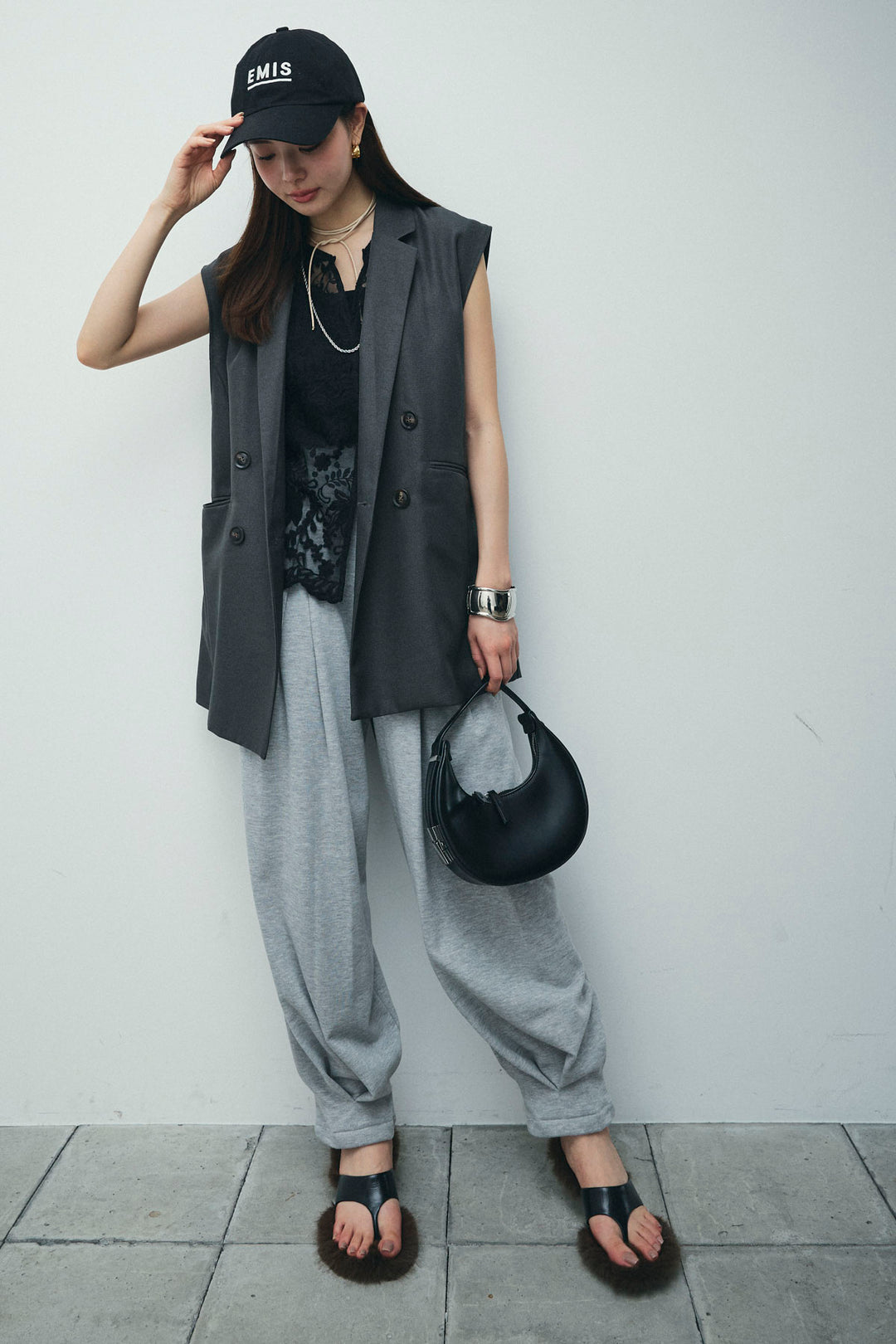 [予約/SET]ヘザーエステルテーラードジレ+タックボリュームスウェットパンツ(2set)