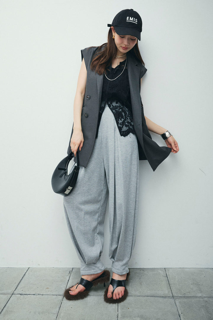 [予約/SET]ヘザーエステルテーラードジレ+オーガンジーレースPO+タックボリュームスウェットパンツ(3set)