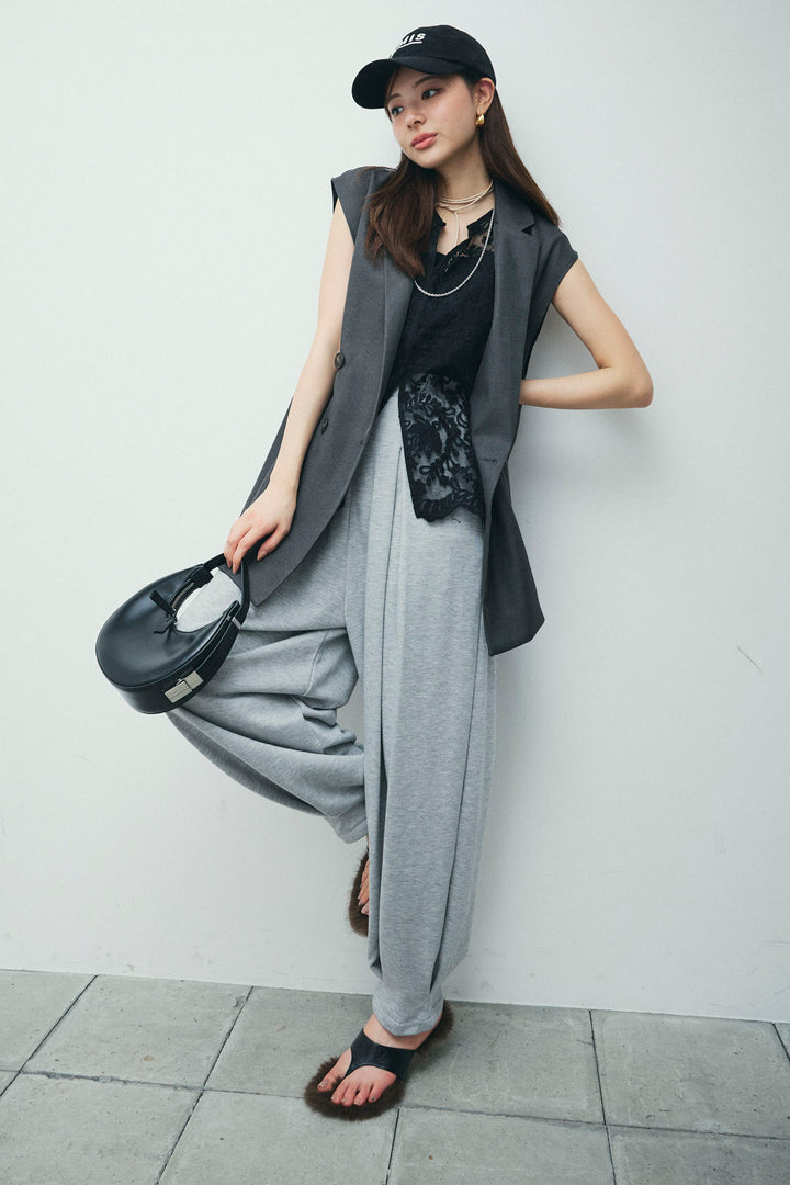 [予約/SET]ヘザーエステルテーラードジレ+オーガンジーレースPO+タックボリュームスウェットパンツ(3set)