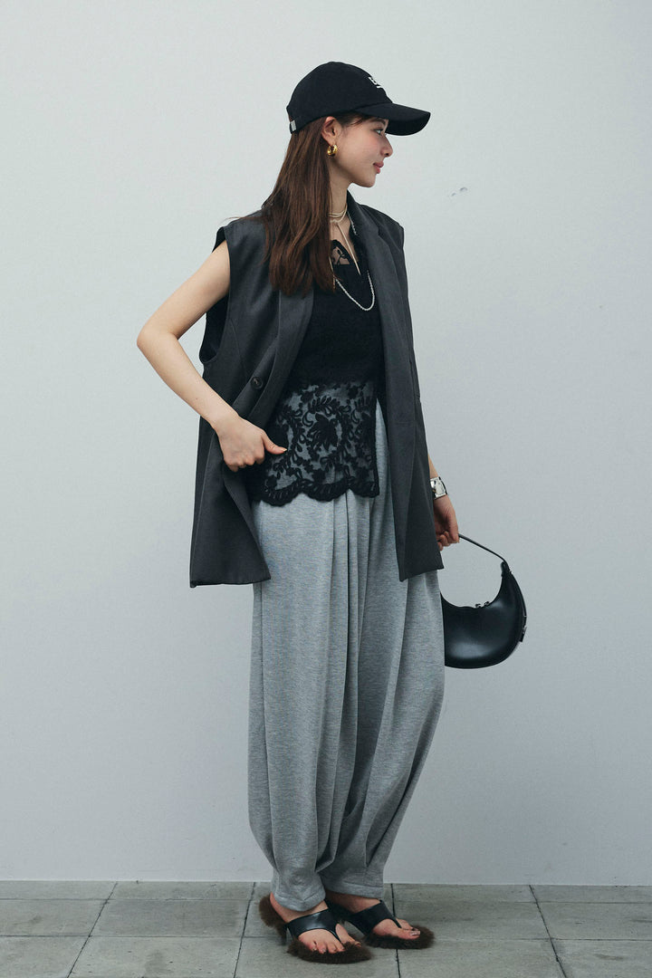 [予約/SET]ヘザーエステルテーラードジレ+タックボリュームスウェットパンツ(2set)