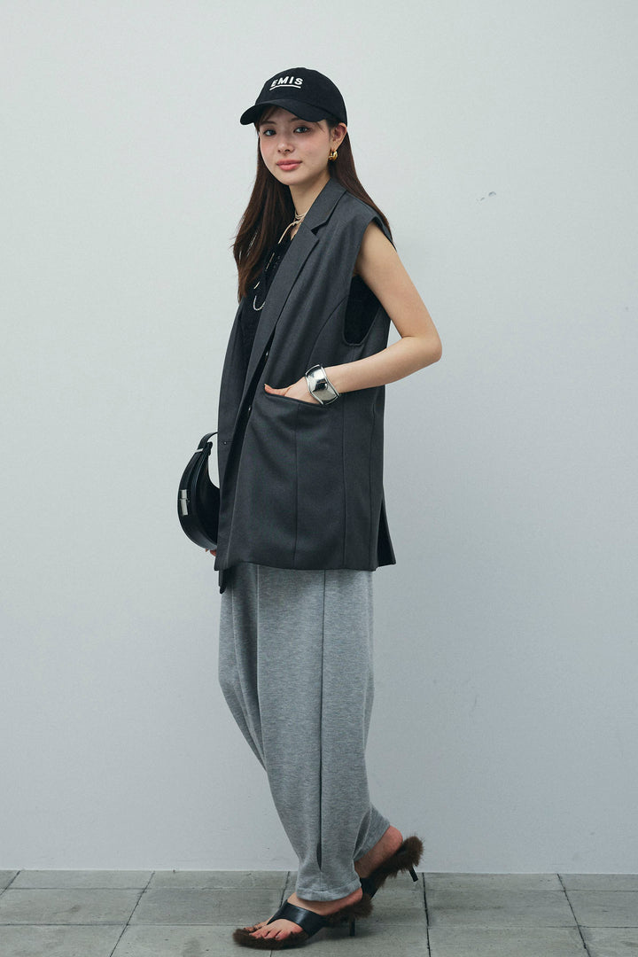 [予約/SET]ヘザーエステルテーラードジレ+オーガンジーレースPO+タックボリュームスウェットパンツ(3set)