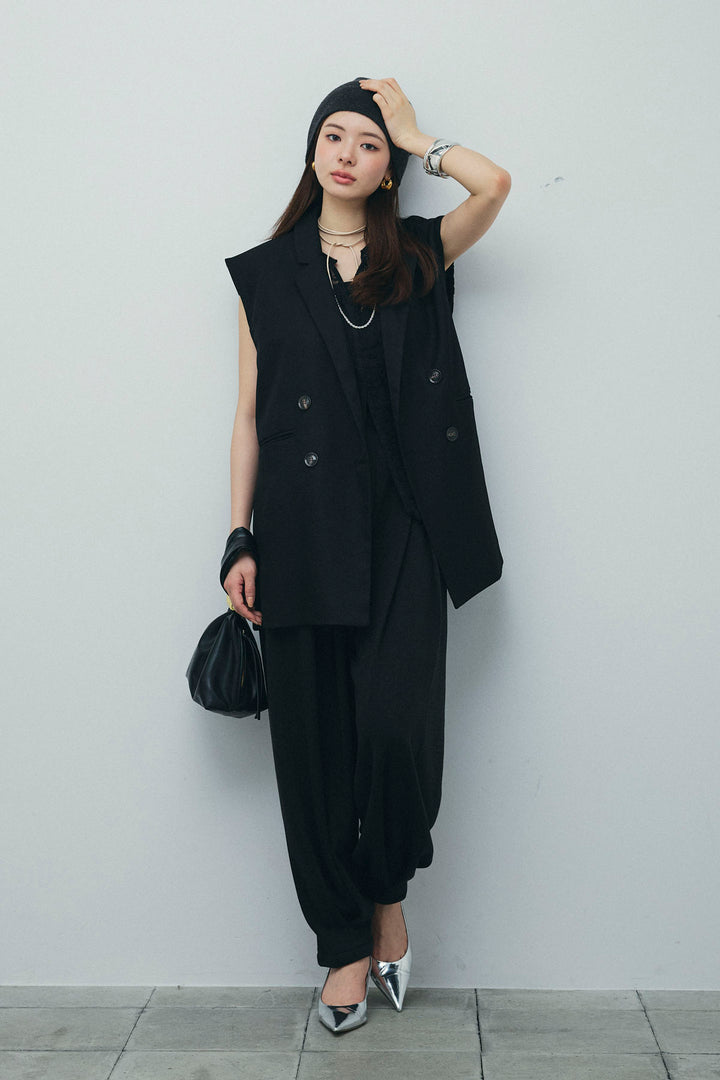 [予約/SET]ヘザーエステルテーラードジレ+オーガンジーレースPO+タックボリュームスウェットパンツ(3set)