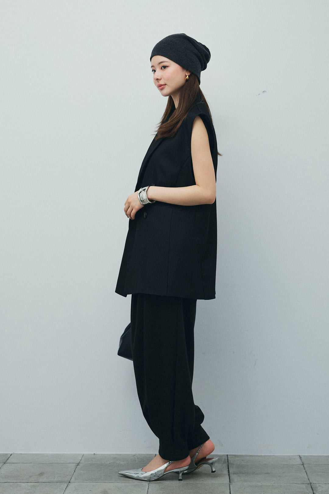 [予約/SET]ヘザーエステルテーラードジレ+オーガンジーレースPO+タックボリュームスウェットパンツ(3set)