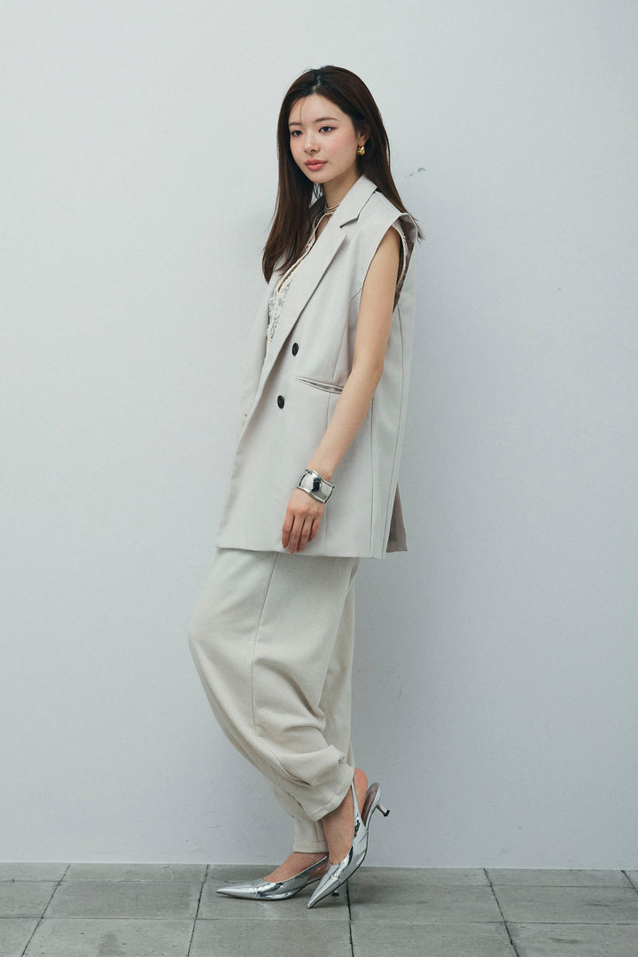 [予約/SET]ヘザーエステルテーラードジレ+オーガンジーレースPO+タックボリュームスウェットパンツ(3set)