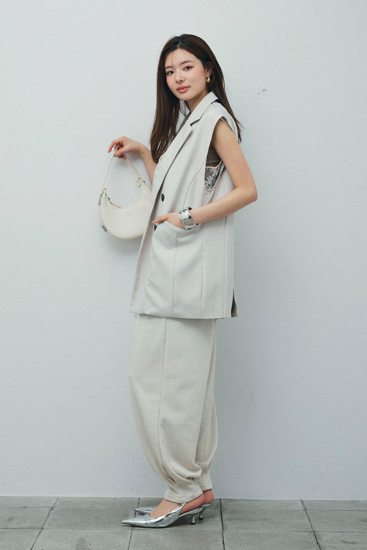 [予約/SET]ヘザーエステルテーラードジレ+タックボリュームスウェットパンツ(2set)