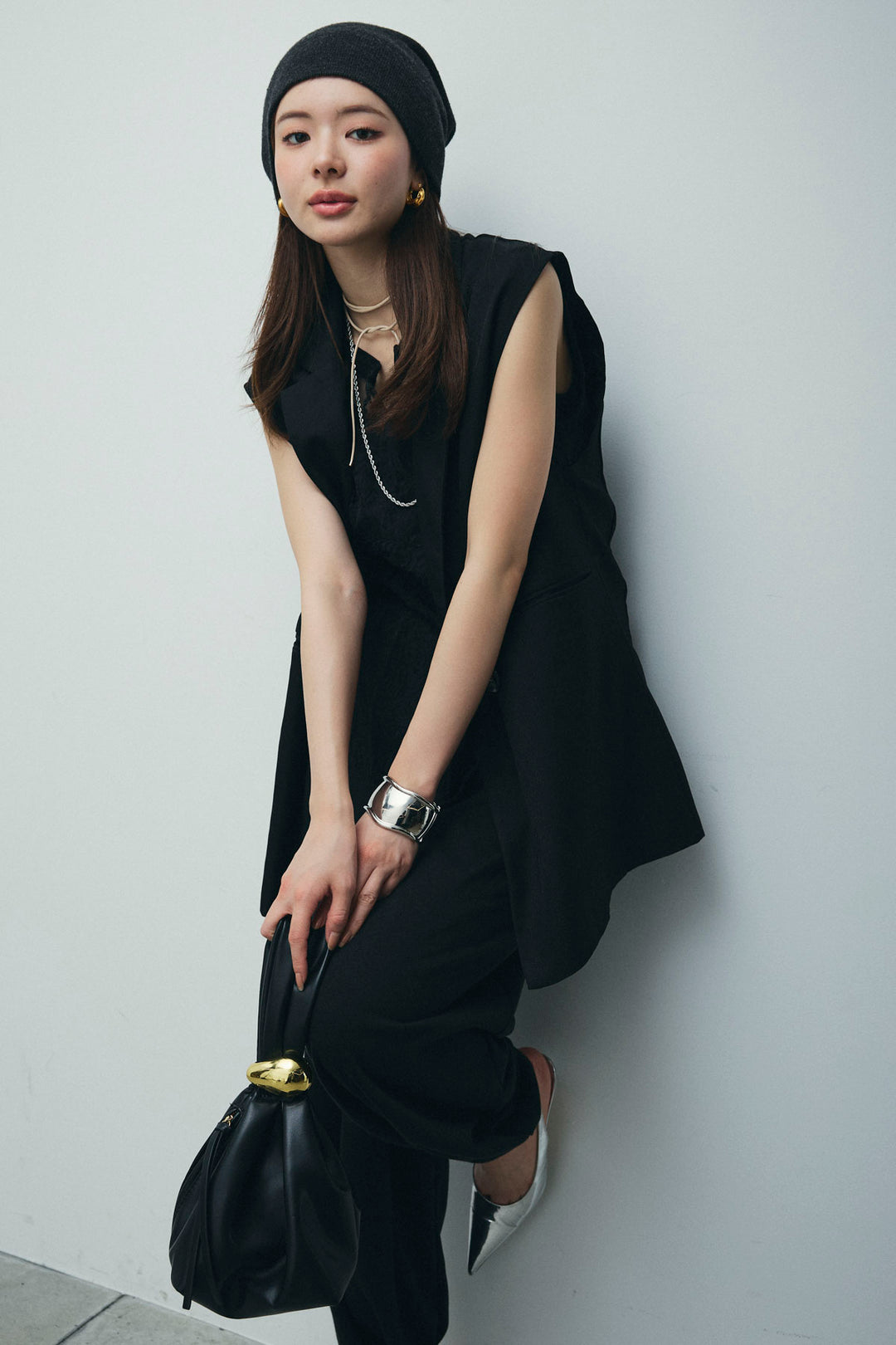 [予約/SET]ヘザーエステルテーラードジレ+タックボリュームスウェットパンツ(2set)