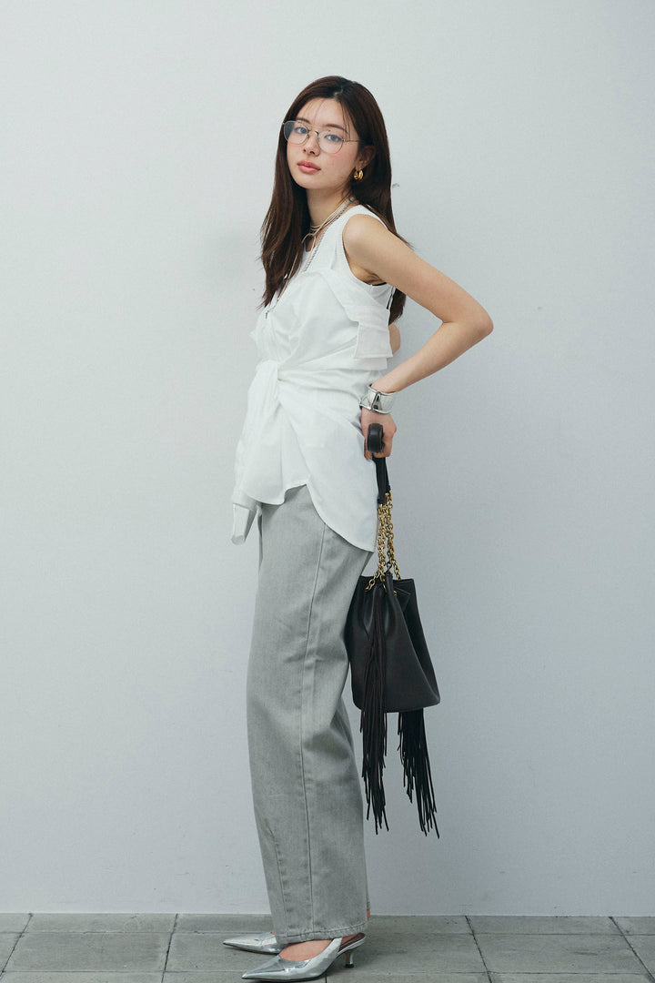 [予約/SET]2WAYキャミソールビスチェシャツ+カットアウトリブタンク+ヴィンテージカーブデニムパンツ(3set)