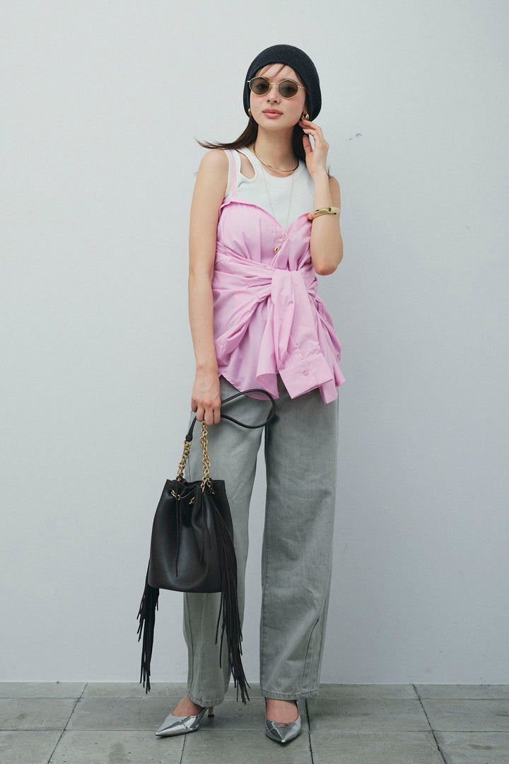 [予約/SET]2WAYキャミソールビスチェシャツ+カットアウトリブタンク+ヴィンテージカーブデニムパンツ(3set)