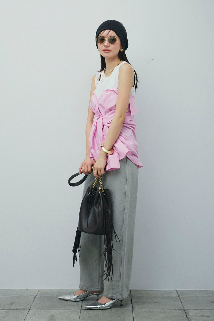 [予約/SET]2WAYキャミソールビスチェシャツ+カットアウトリブタンク(2set)