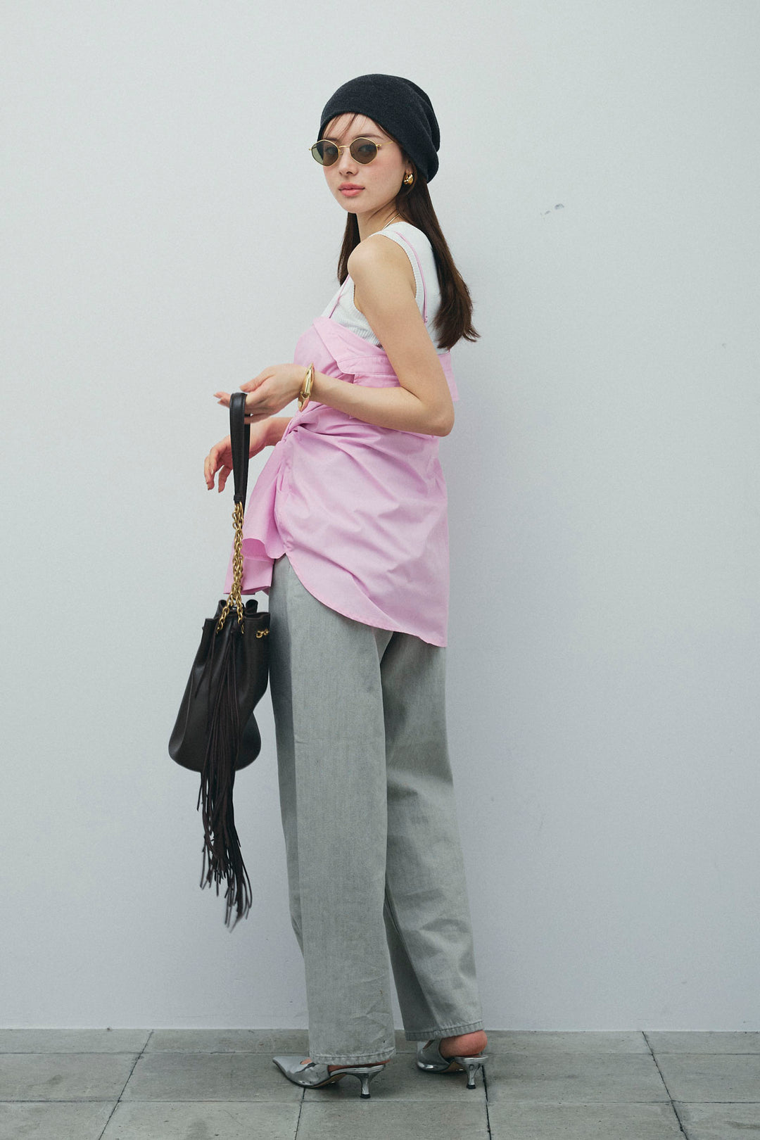 [予約/SET]2WAYキャミソールビスチェシャツ+カットアウトリブタンク(2set)