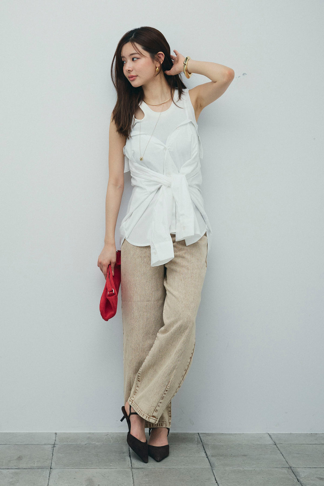 [予約/SET]2WAYキャミソールビスチェシャツ+カットアウトリブタンク(2set)