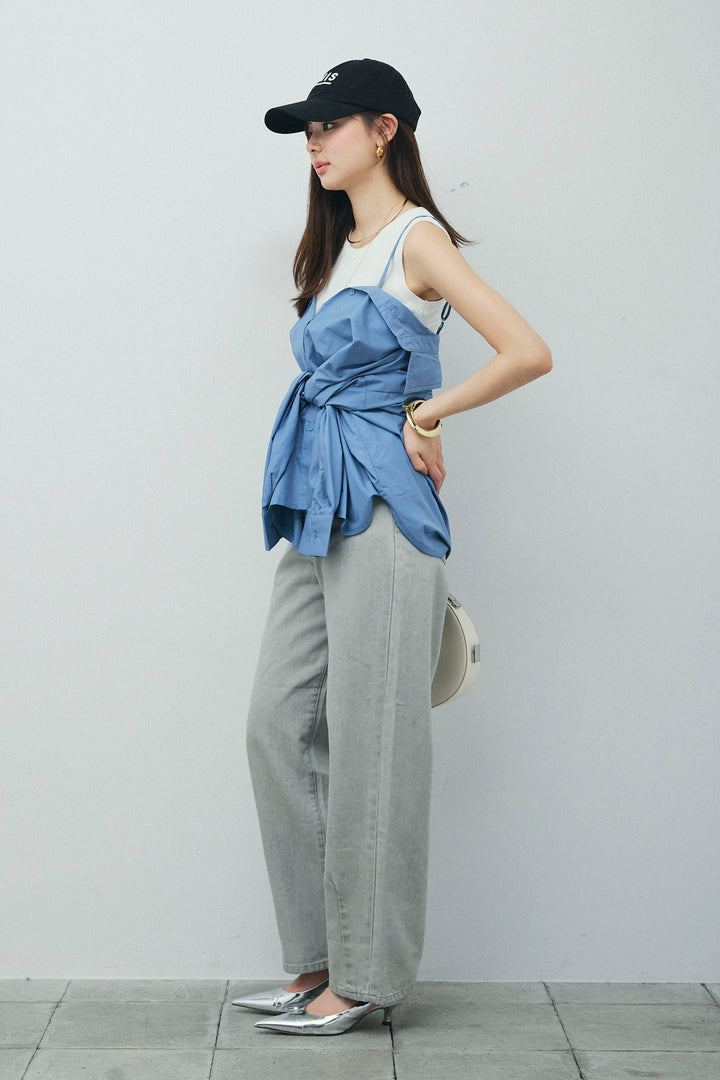 [予約/SET]2WAYキャミソールビスチェシャツ+カットアウトリブタンク+ヴィンテージカーブデニムパンツ(3set)