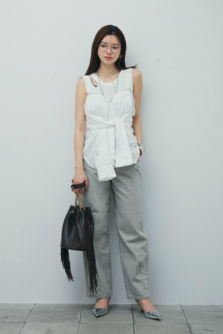 [予約/SET]2WAYキャミソールビスチェシャツ+カットアウトリブタンク(2set)