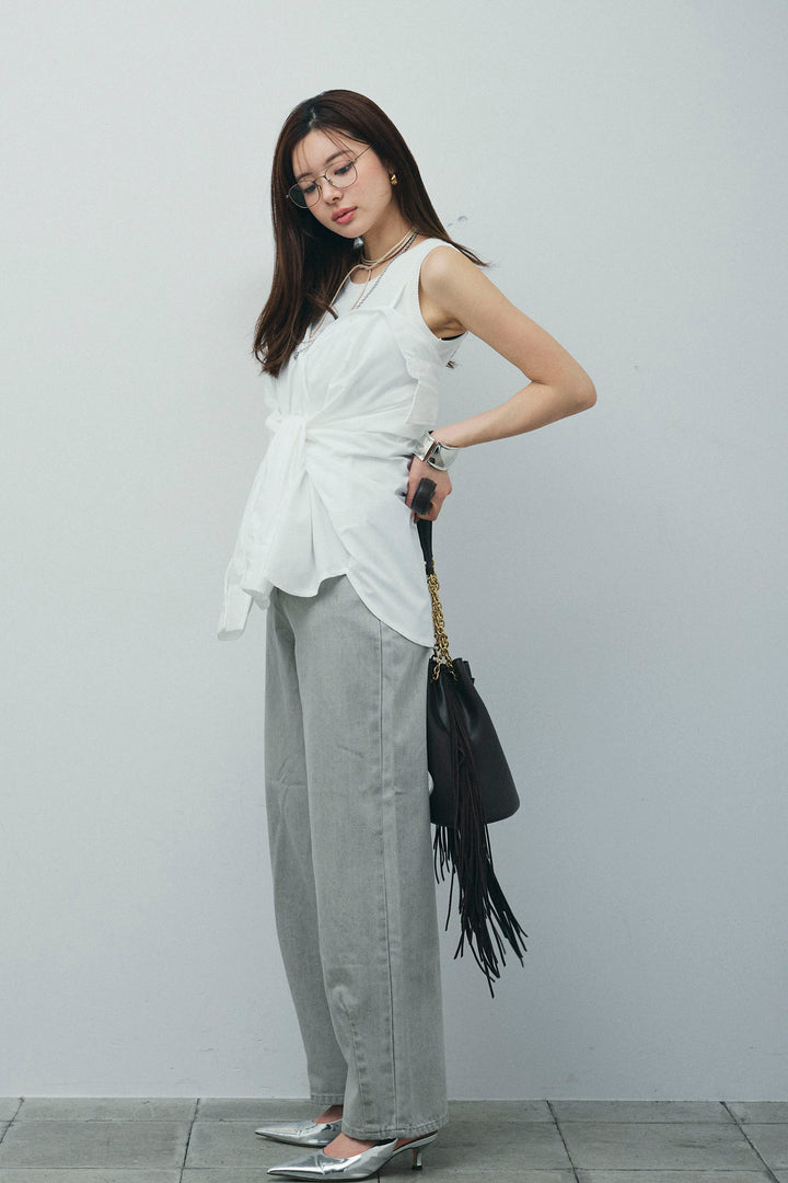 [予約/SET]2WAYキャミソールビスチェシャツ+カットアウトリブタンク+ヴィンテージカーブデニムパンツ(3set)