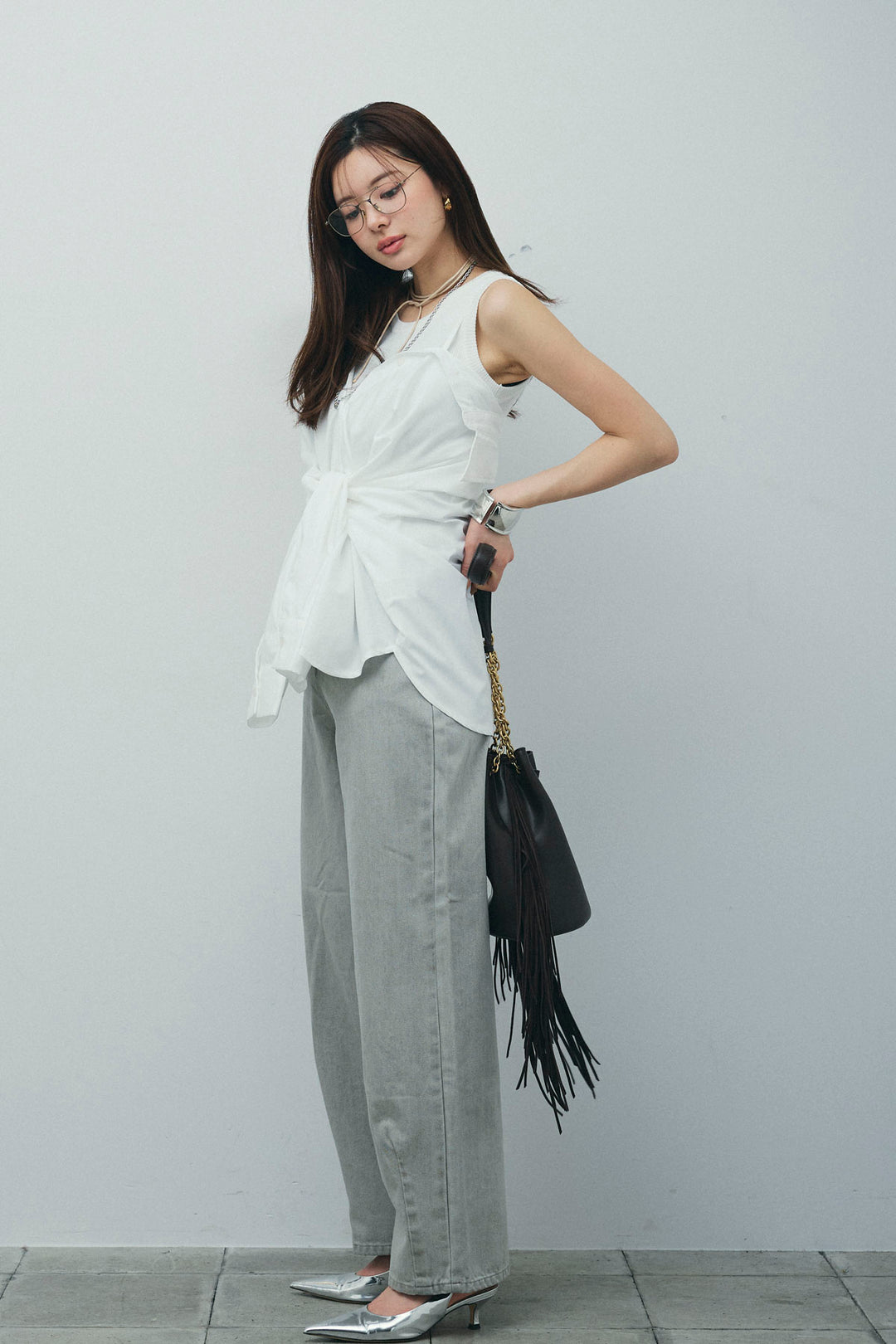 [予約/SET]2WAYキャミソールビスチェシャツ+カットアウトリブタンク(2set)