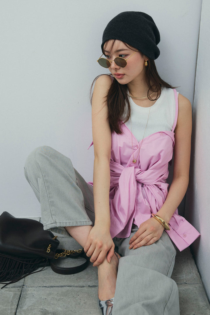 [予約/SET]2WAYキャミソールビスチェシャツ+カットアウトリブタンク+ヴィンテージカーブデニムパンツ(3set)