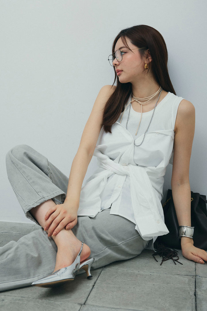 [予約/SET]2WAYキャミソールビスチェシャツ+カットアウトリブタンク(2set)