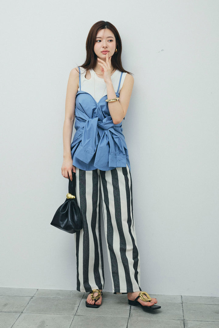 [予約/SET]2WAYキャミソールビスチェシャツ+カットアウトリブタンク+ストライプパンツ(3set)