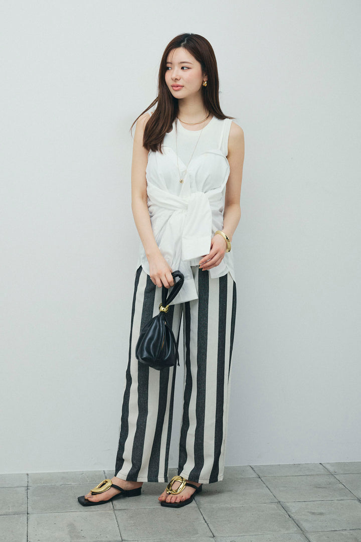 [予約/SET]2WAYキャミソールビスチェシャツ+カットアウトリブタンク+ストライプパンツ(3set)