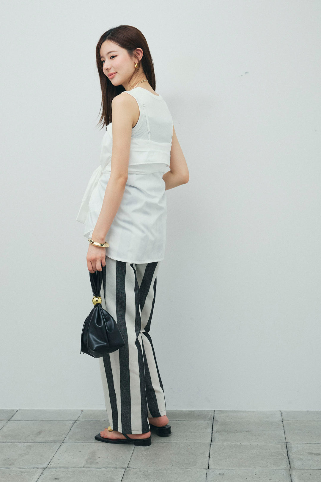 [予約/SET]2WAYキャミソールビスチェシャツ+カットアウトリブタンク+ストライプパンツ(3set)