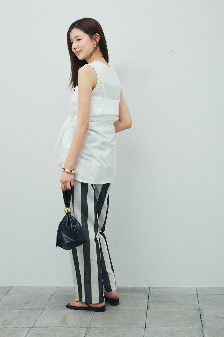 [予約/SET]2WAYキャミソールビスチェシャツ+カットアウトリブタンク+ストライプパンツ(3set)