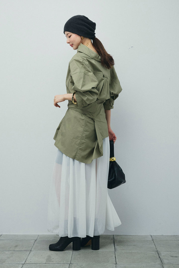 [予約/SET]ウエストラップロングシャツ+シアーキャミOP(2set)