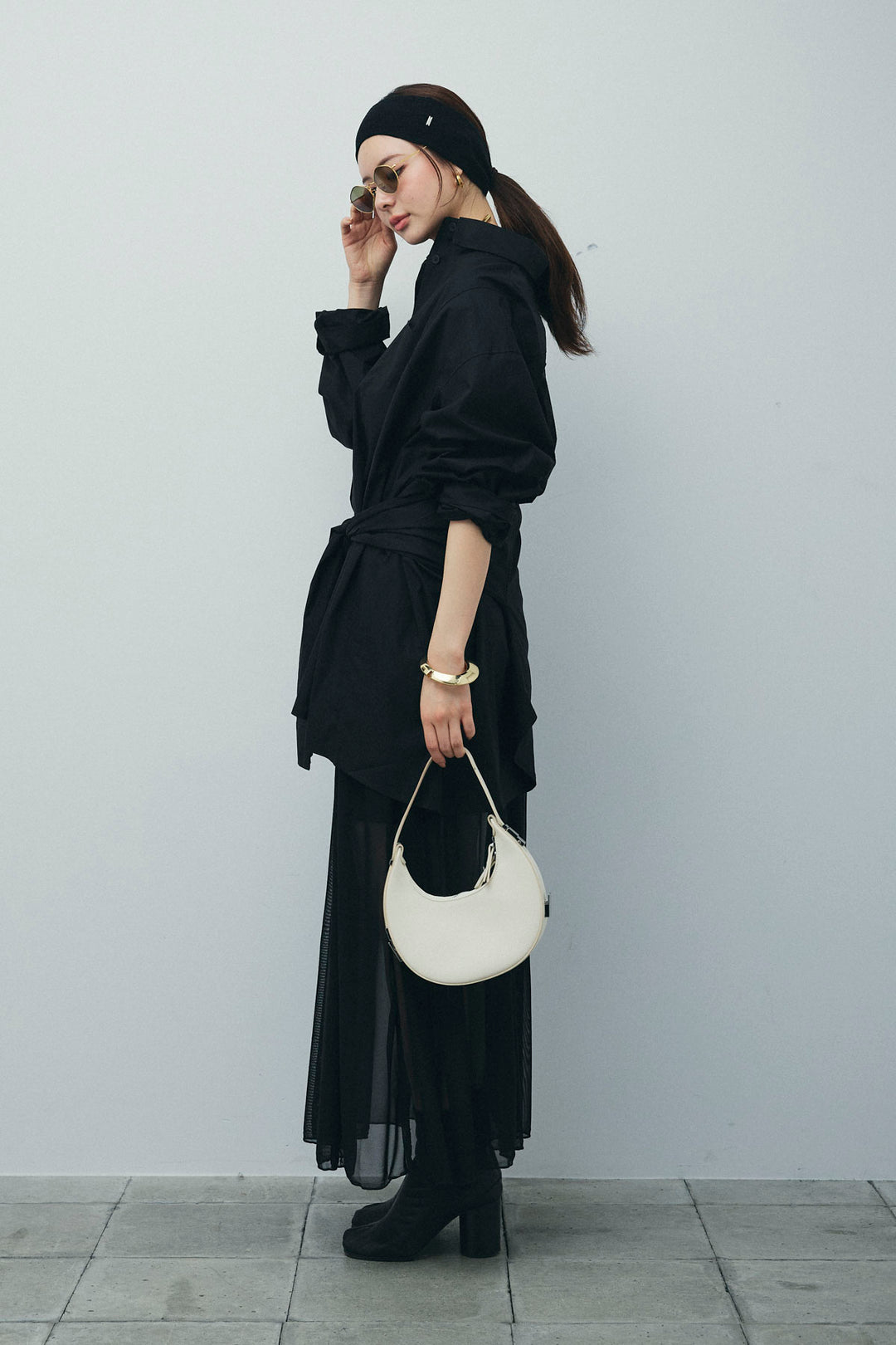 [予約/SET]ウエストラップロングシャツ+シアーキャミOP+リブハーフレギンス(3set)