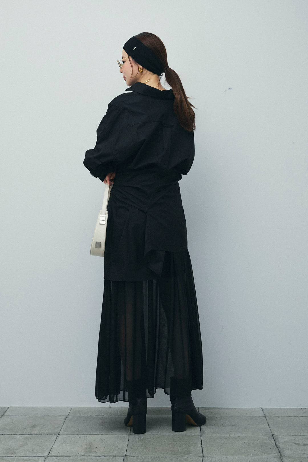 [予約/SET]ウエストラップロングシャツ+シアーキャミOP+リブハーフレギンス(3set)