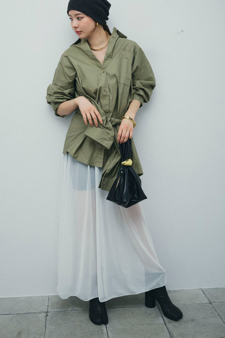 [予約/SET]ウエストラップロングシャツ+シアーキャミOP+リブハーフレギンス(3set)