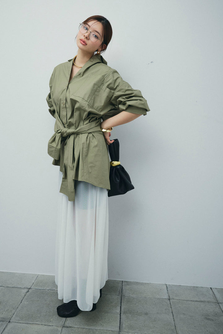 [予約/SET]ウエストラップロングシャツ+シアーキャミOP+リブハーフレギンス(3set)