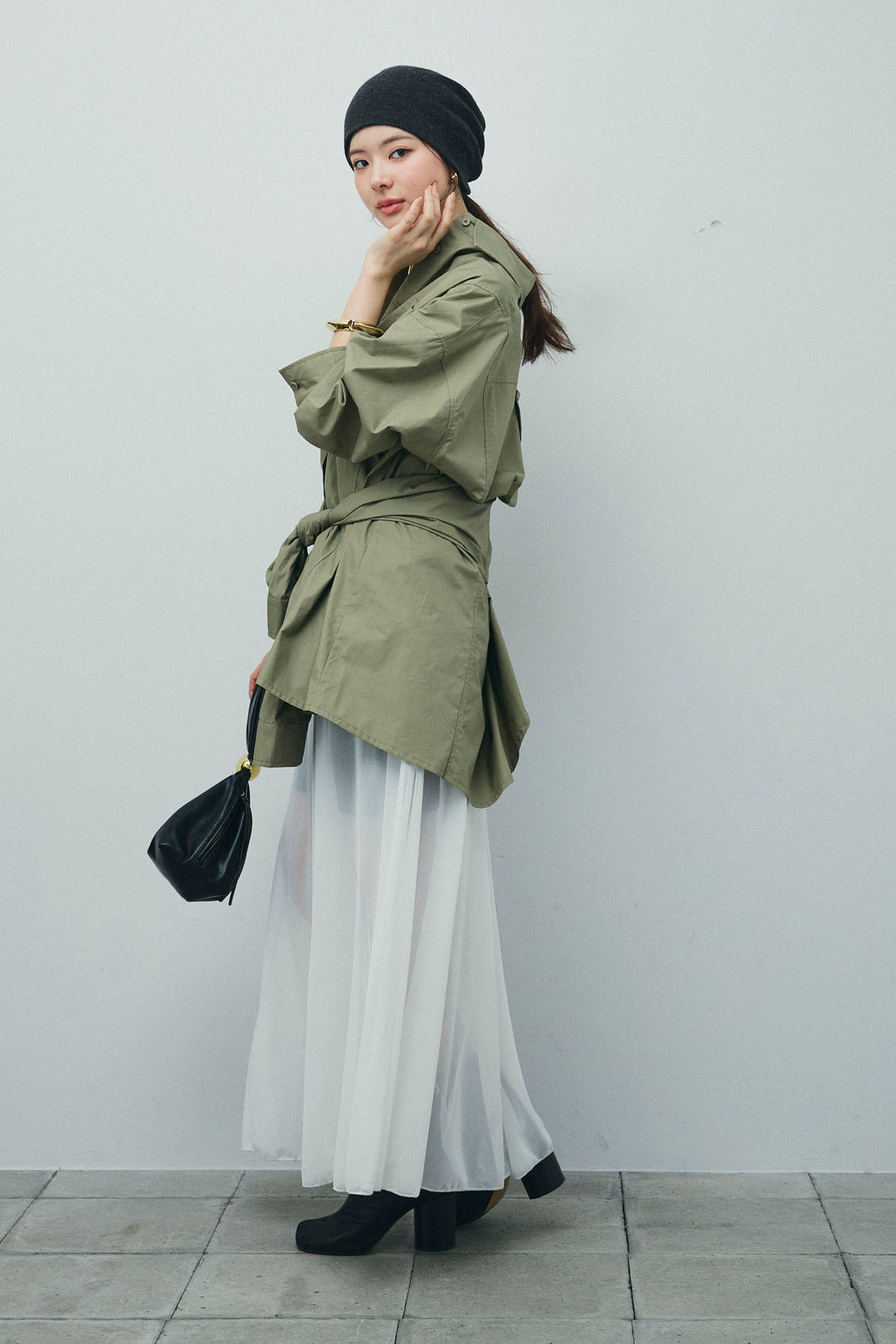 [予約/SET]ウエストラップロングシャツ+シアーキャミOP(2set)