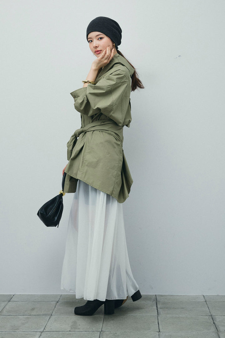 [予約/SET]ウエストラップロングシャツ+シアーキャミOP+リブハーフレギンス(3set)