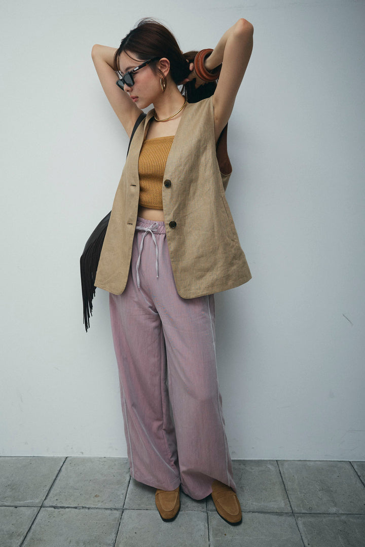 [予約/SET]ノーカラージレ+ドロストラメニットキャミ+サイドラインリラックスパンツ(3set)