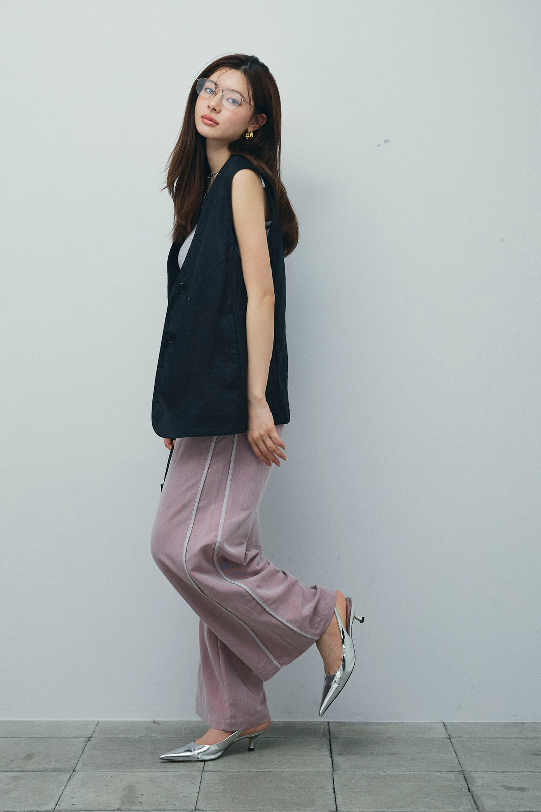 [予約/SET]ノーカラージレ+ドロストラメニットキャミ+サイドラインリラックスパンツ(3set)