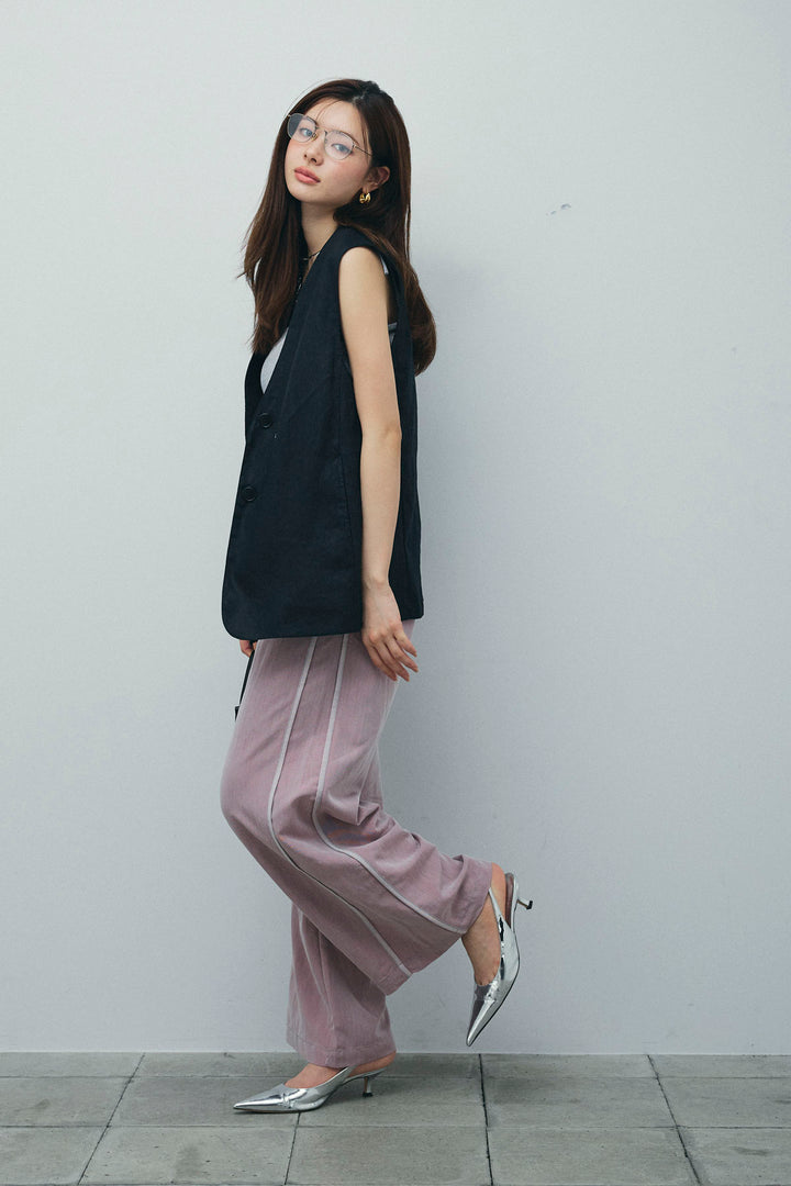 [予約/SET]ノーカラージレ+ドロストラメニットキャミ+サイドラインリラックスパンツ(3set)