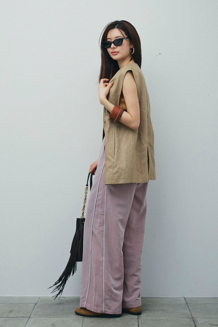 [予約/SET]ノーカラージレ+ドロストラメニットキャミ+サイドラインリラックスパンツ(3set)