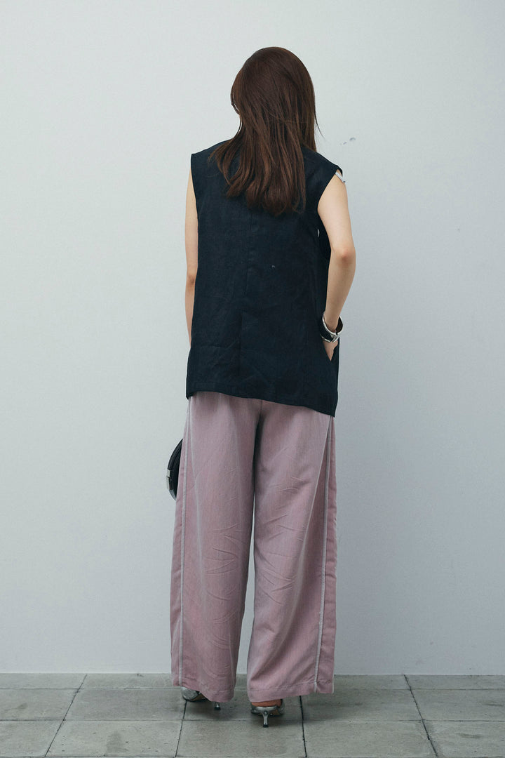 [予約/SET]ノーカラージレ+ドロストラメニットキャミ+サイドラインリラックスパンツ(3set)