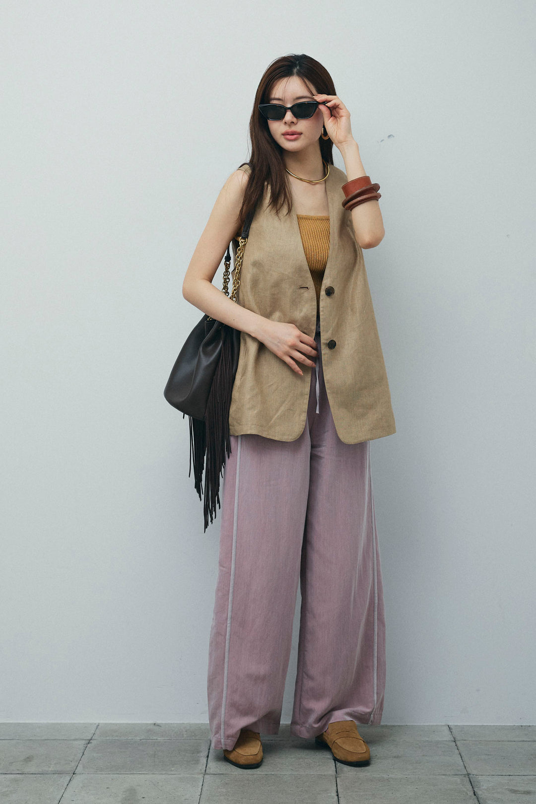 [予約/SET]ノーカラージレ+サイドラインリラックスパンツ(2set)