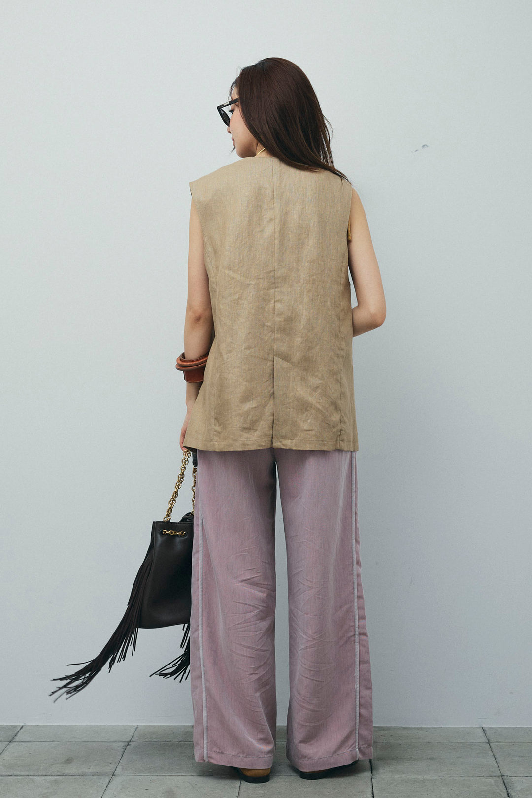 [予約/SET]ノーカラージレ+ドロストラメニットキャミ+サイドラインリラックスパンツ(3set)