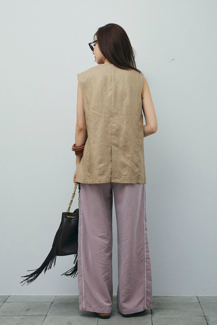 [予約/SET]ノーカラージレ+ドロストラメニットキャミ+サイドラインリラックスパンツ(3set)